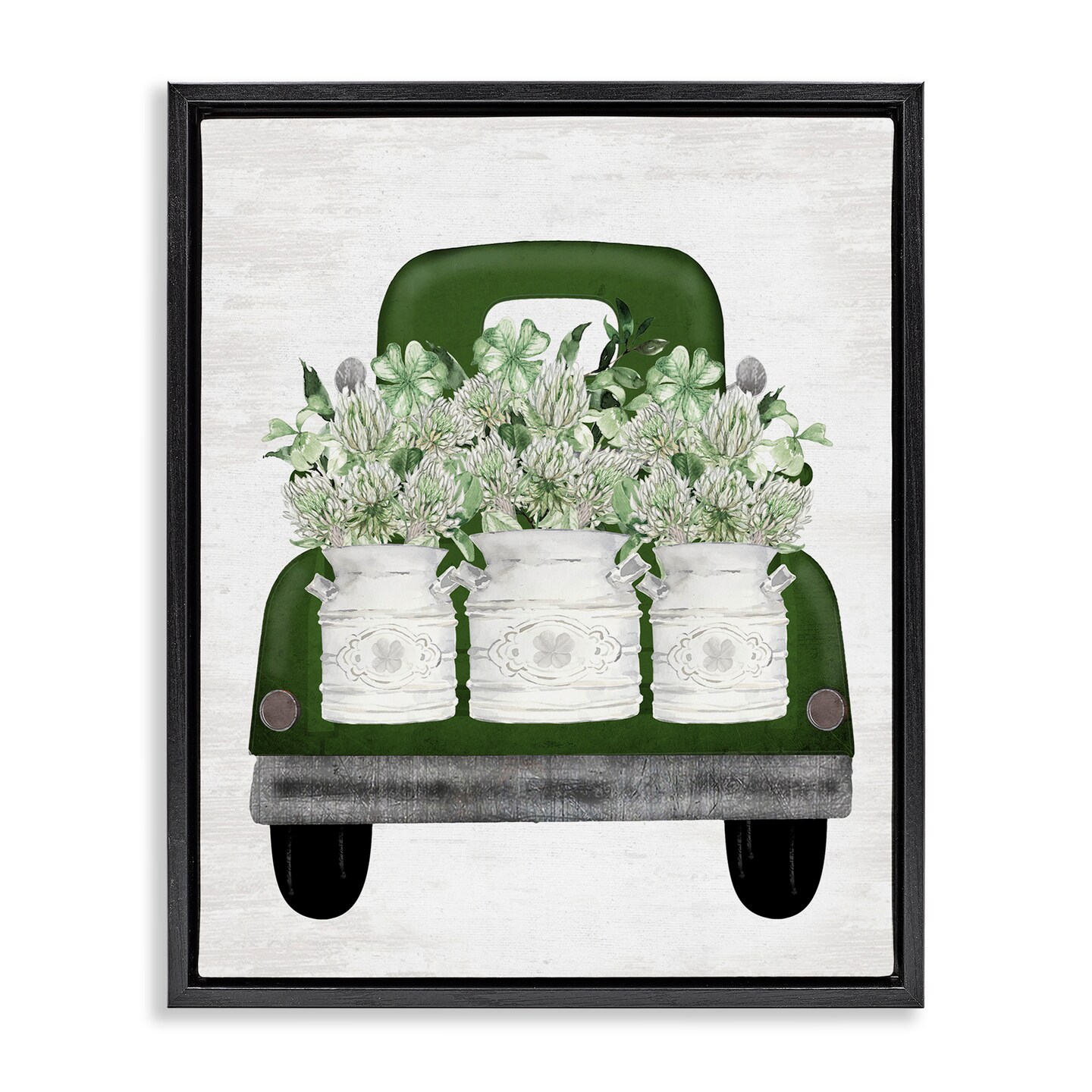 Stupell Industries Spring Shamrock Assortments Truck Black Framed Floater Canvas Wall Art, design by Lettered and Lined