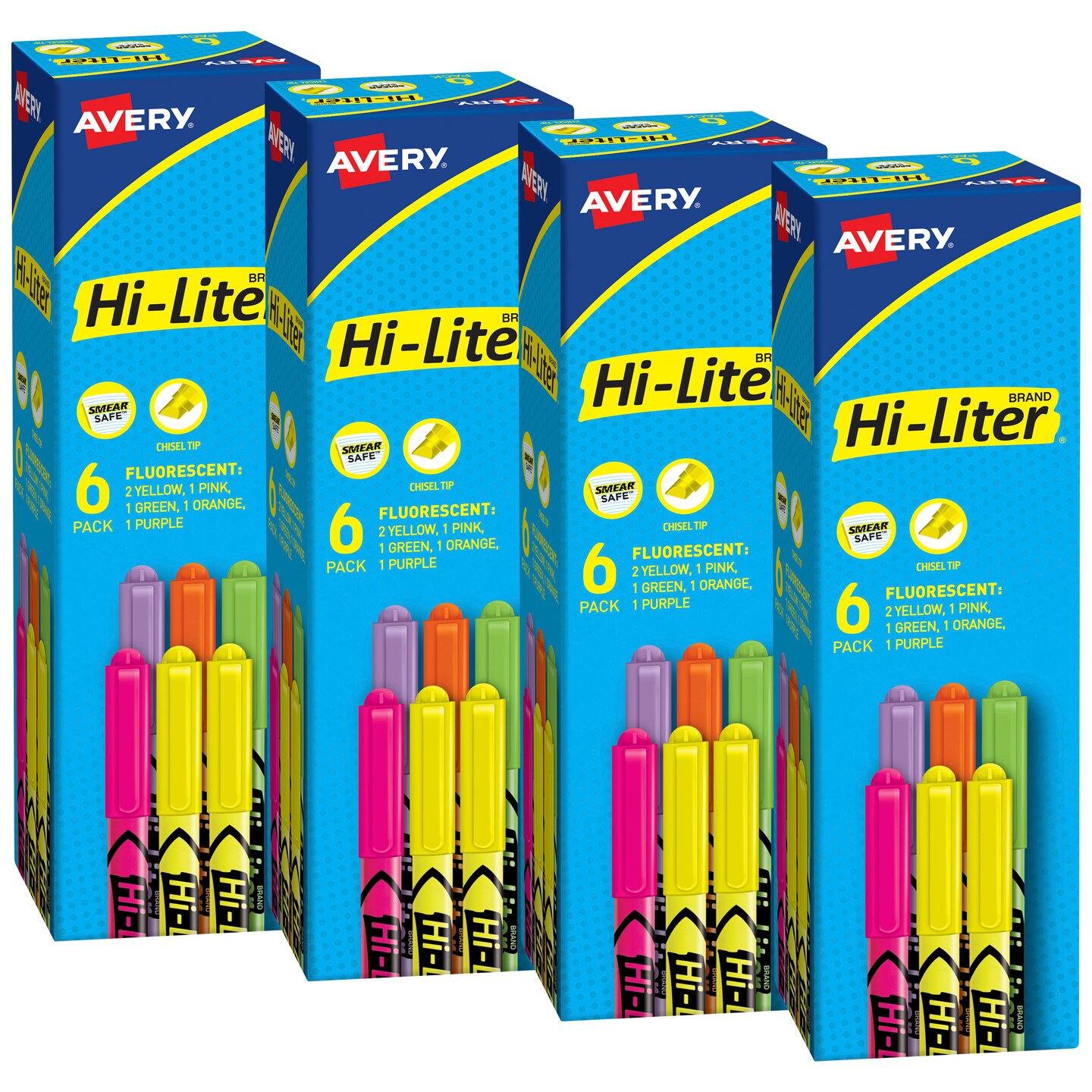 Avery Pen-Style Highlighters, 6 Assorted Colors Per Pack, 4 Packs, 24 Highlighters Total (23565)
