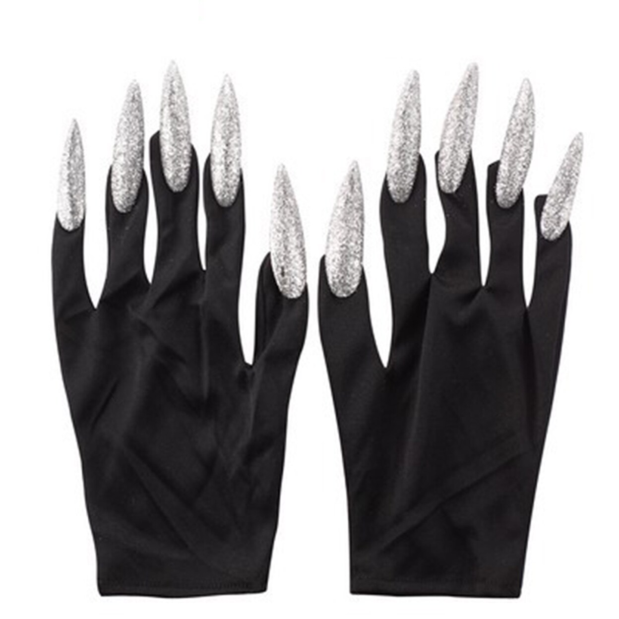 Halloween Spooky Witch Gloves With Glitter Nails Long Nail Gloves Performance Props Cosplay Costume Accessories Party