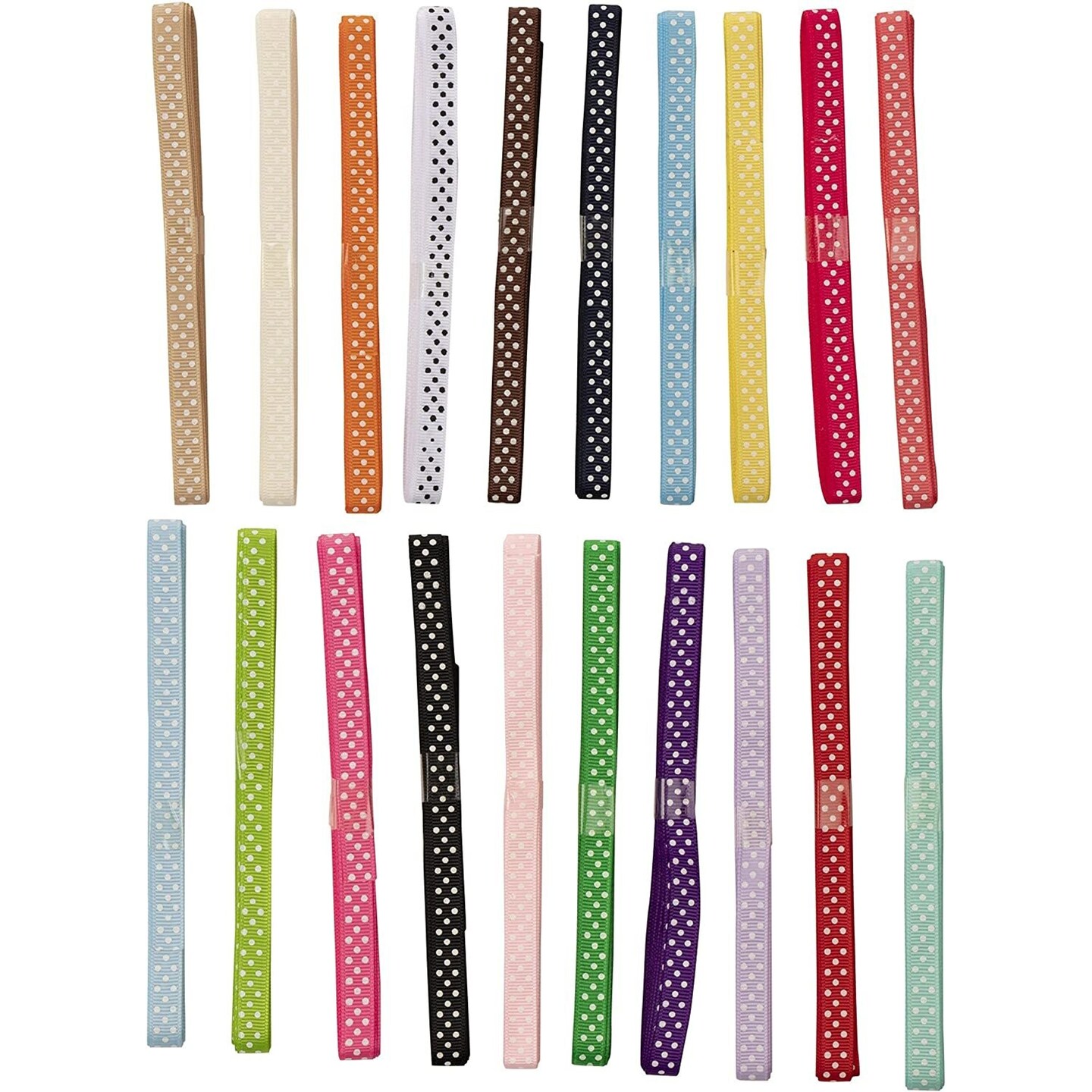 3/8&#x22; x 3 Yards Grosgrain Ribbons, Polka Dot Fabric in 20 Colors for Sewing, Gift Wrapping, Arts, Crafts (20 Bundles)