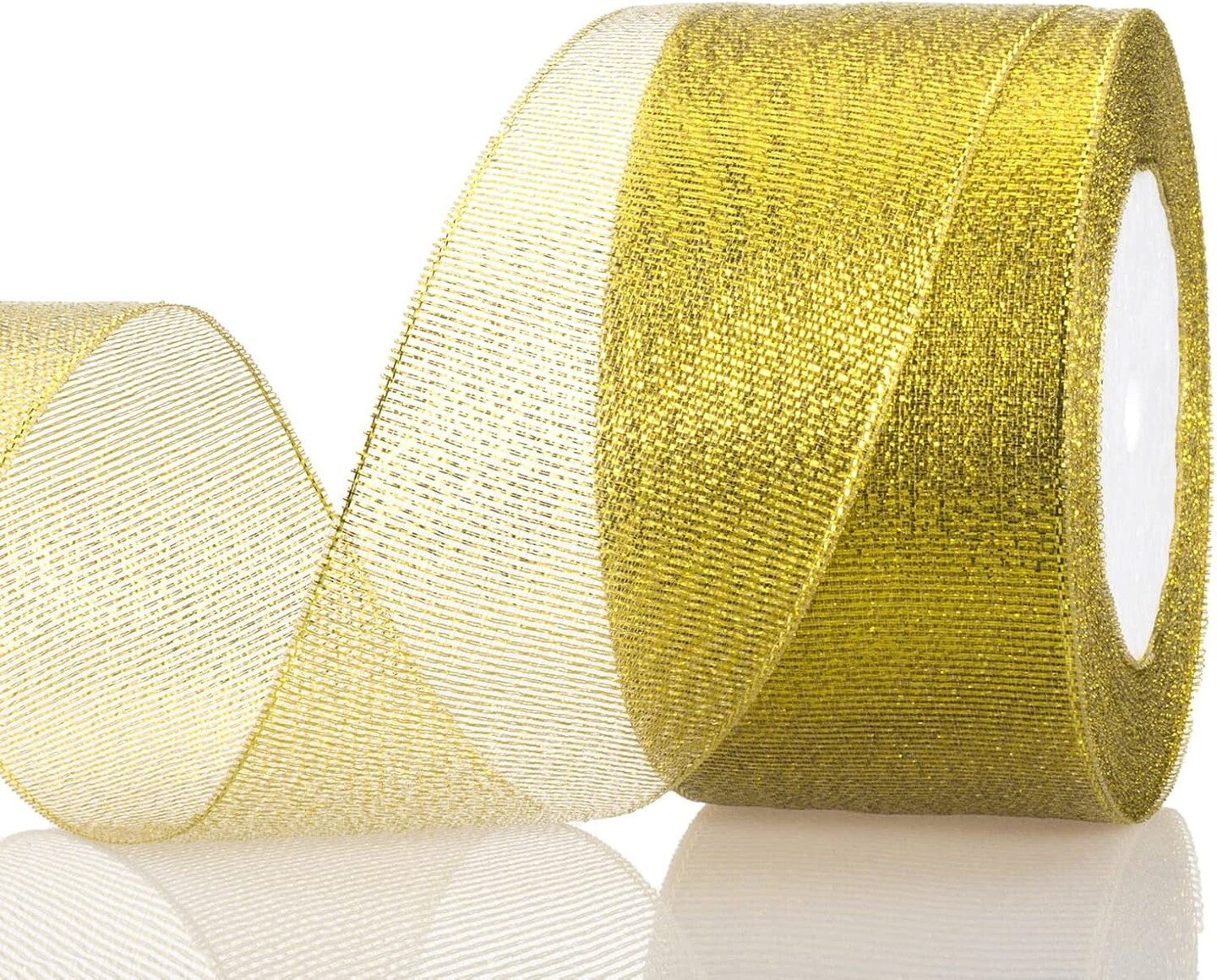 2 Inches Gold Glitter Ribbon, 25 Yards Sparkly Metallic Fabric Ribbons for Gifts Wrapping Wedding Party Decoration and Crafts