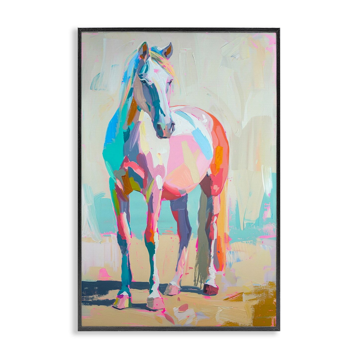 Stupell Industries Pastel Hued Horse Framed Giclee Wall Art Design by Petal Prints Design