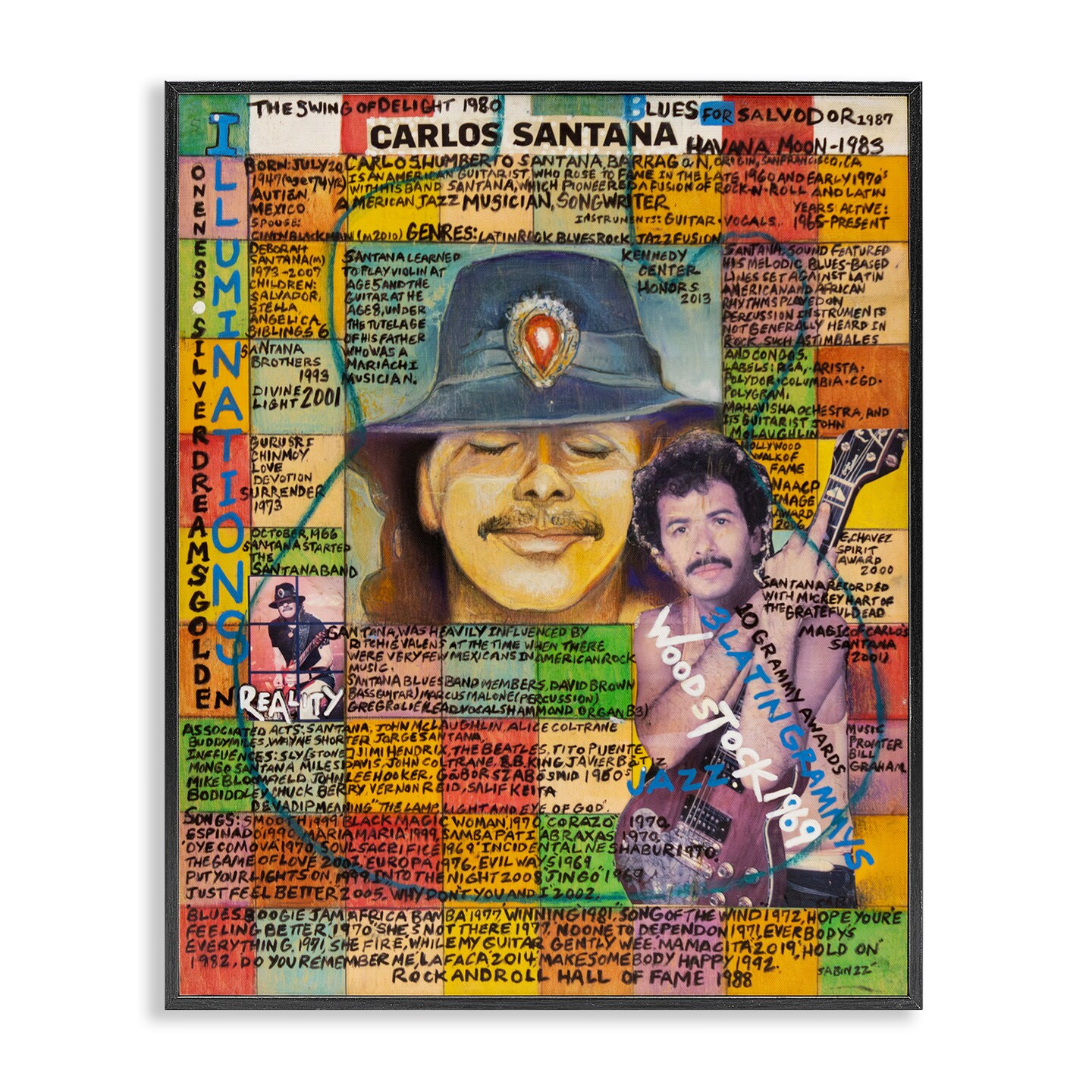 Stupell Industries Carlos Santana Collage Framed Giclee Wall Art Design by Sabin