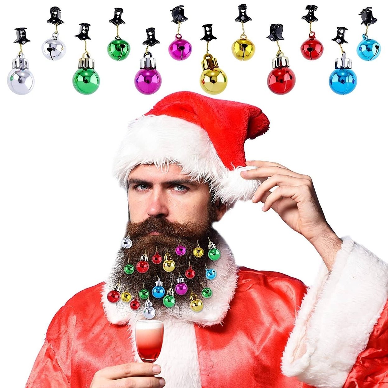 24-Piece: Christmas Beard Baubles Ornaments Santa Claus Beard Bells