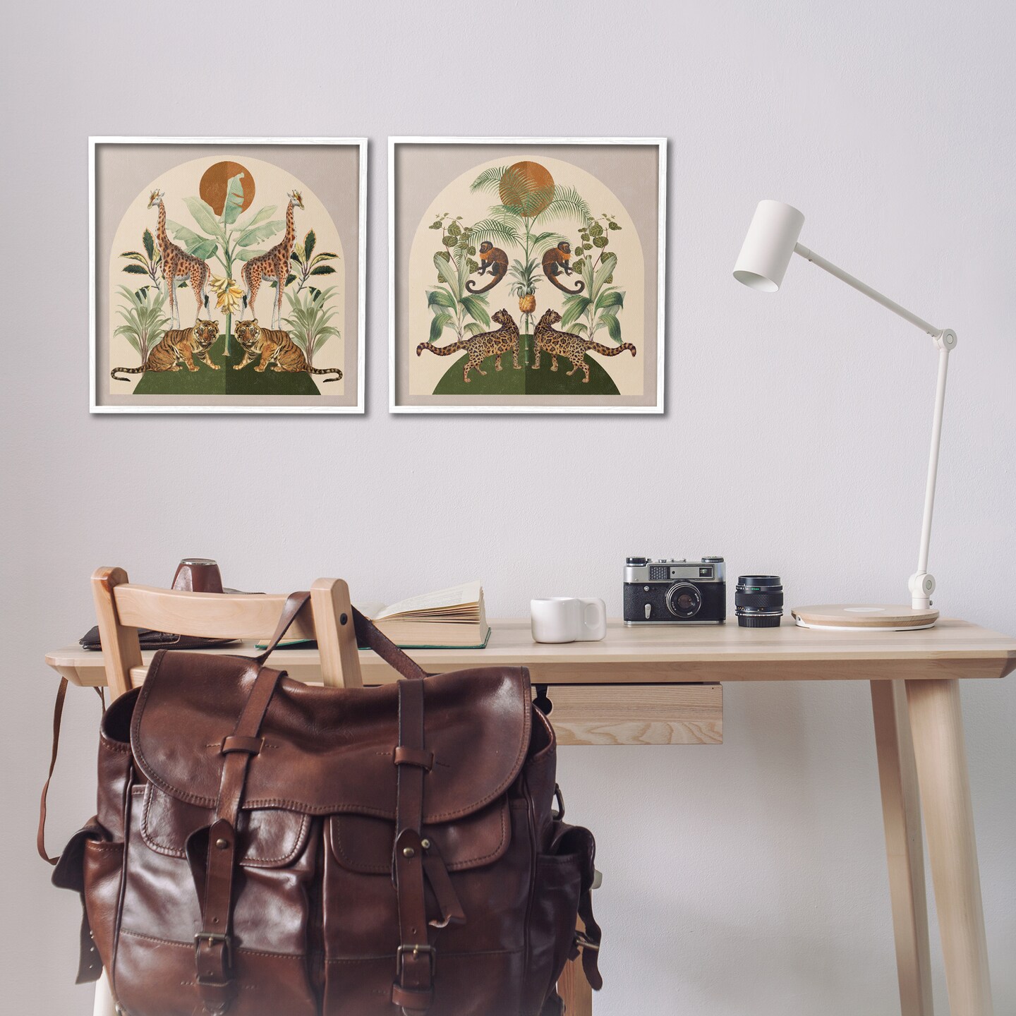 Stupell Industries Jungle Animals Foliage Illustration 2 pc Framed Giclee Wall Art Set Design by Victoria Barnes