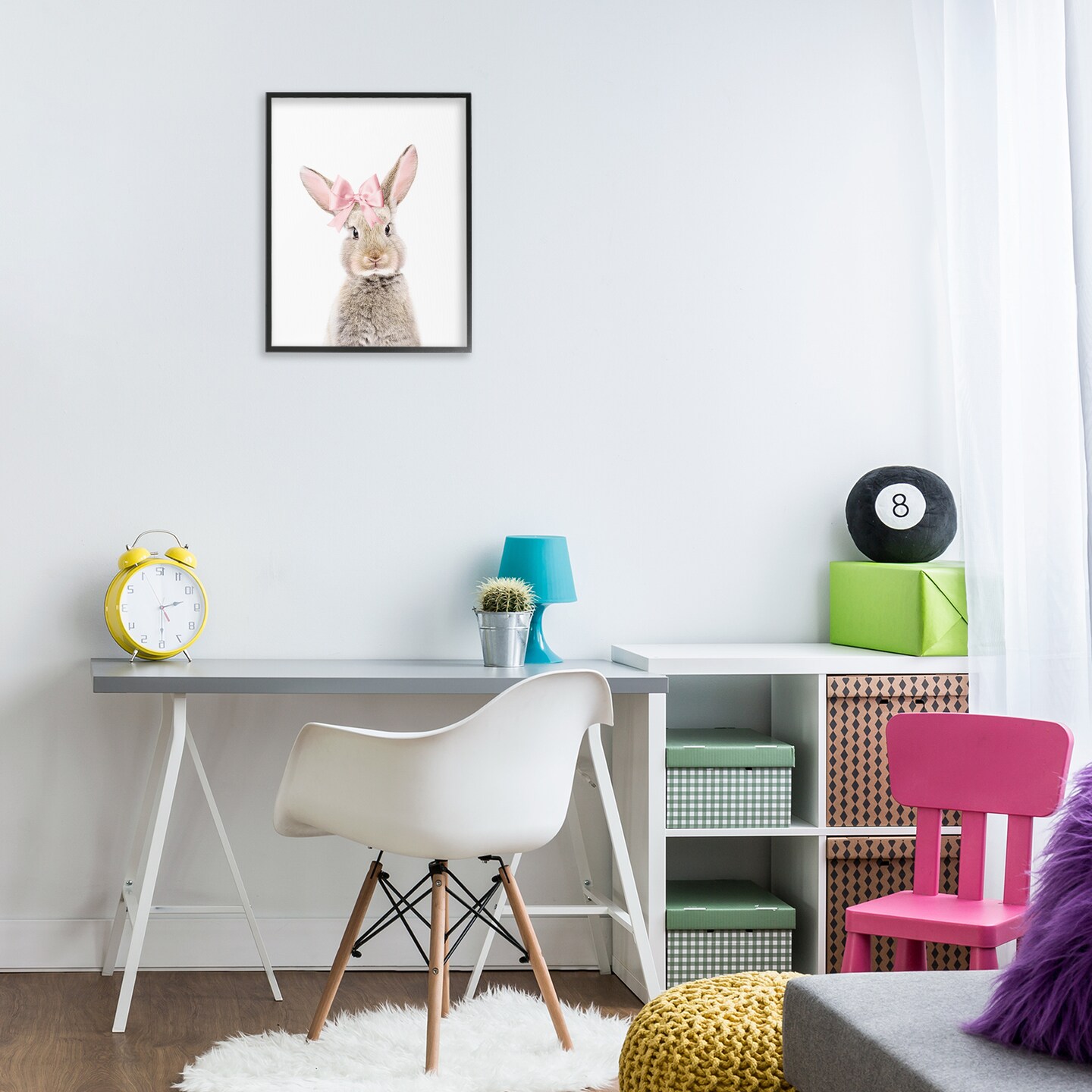 Stupell Industries Bunny with Pink Bow Framed Giclee Wall Art Design by Sisi and Seb