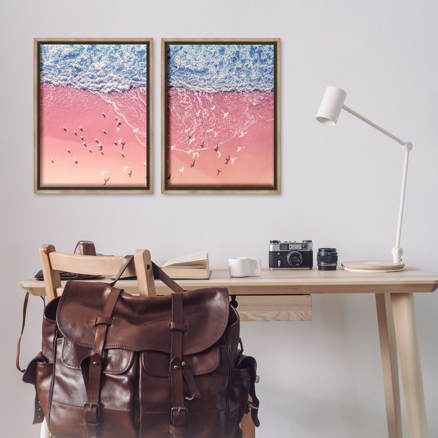 Stupell Industries Minimalist Aerial Beach 2 pc Framed Floater Canvas Wall Art Set Design by Nataly White