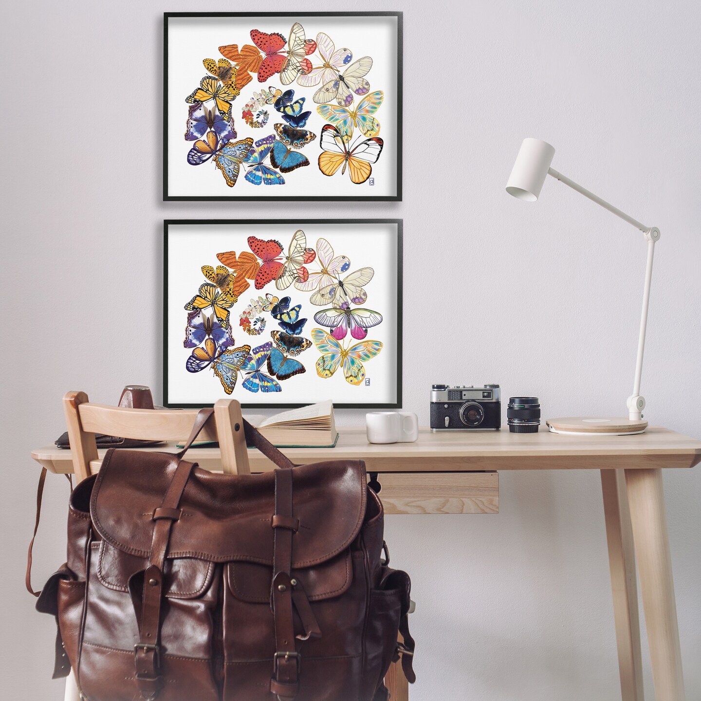 Stupell Industries Fly Away Butterfly Spirals 2 pc Framed Giclee Wall Art Set Design by Ann Jasperson