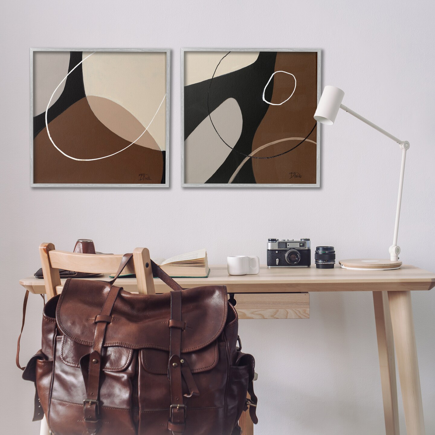 Stupell Industries Classic Abstract Neutral Shape 2 pc Framed Giclee Wall Art Set Design by Patricia Pinto