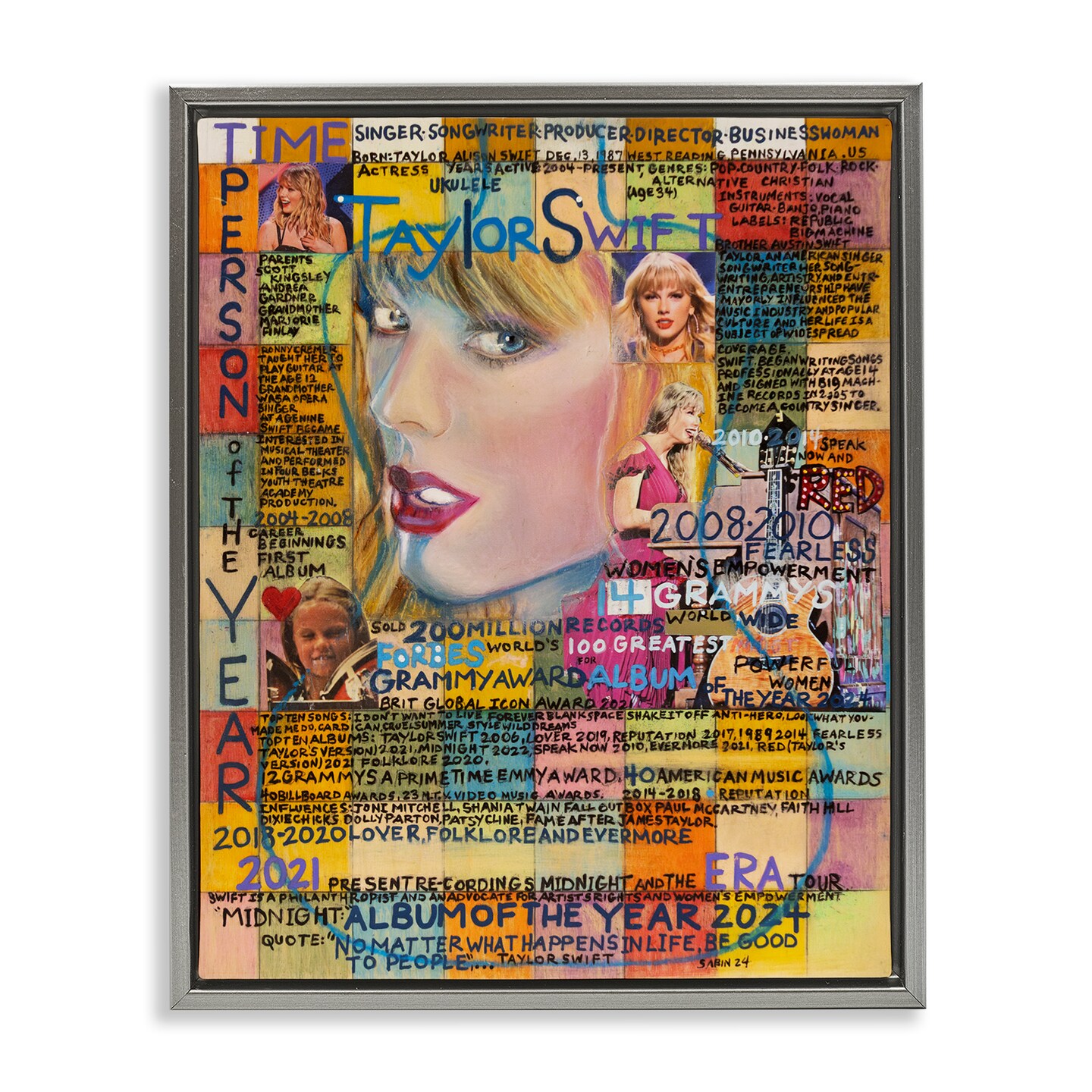 Stupell Industries Taylor Musician Collage Framed Floater Canvas Wall Art Design by Sabin
