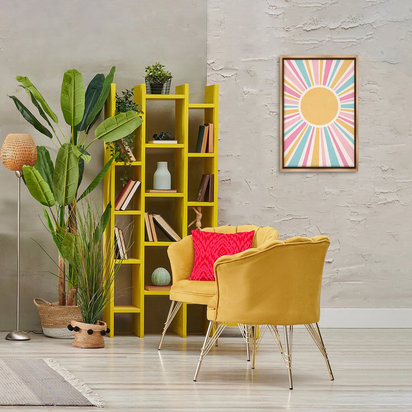 Stupell Industries Groovy Pastel Sun Rays Framed Floater Canvas Wall Art Design by Nataly White