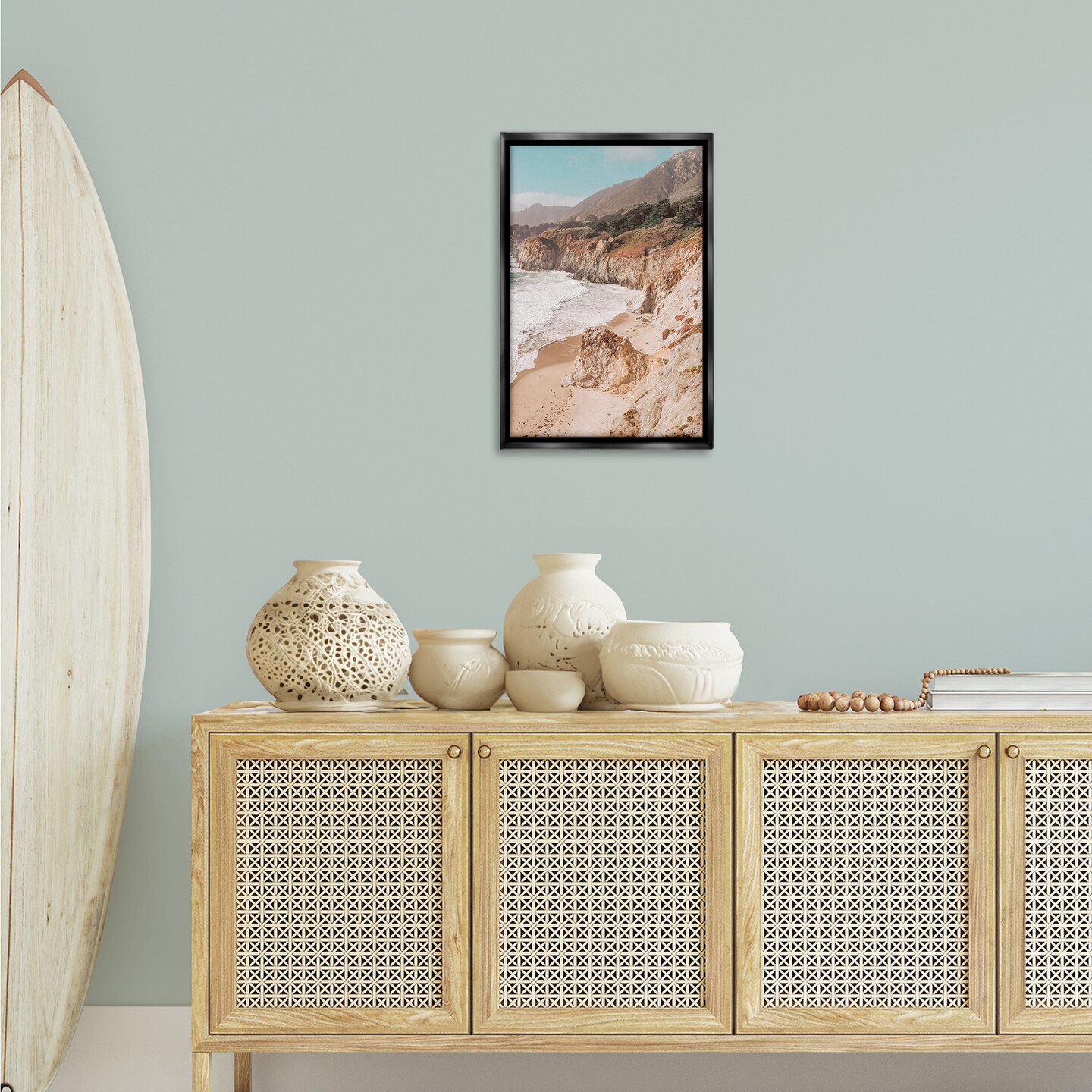 Stupell Industries Rocky Ocean Cove Framed Floater Canvas Wall Art Design by Nataly White