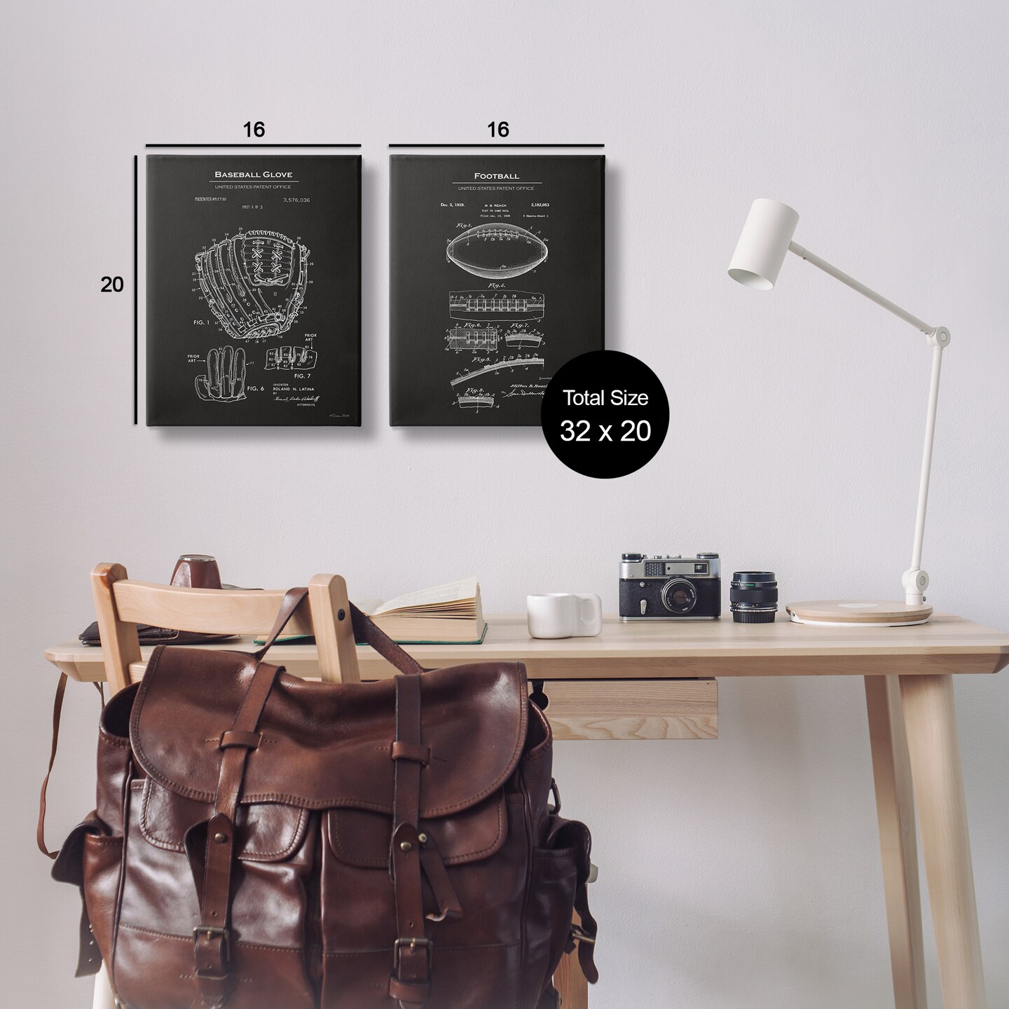 Stupell Industries Football Baseball Glove Patent 2 pc Canvas Wall Art Set Design by Susan Ball