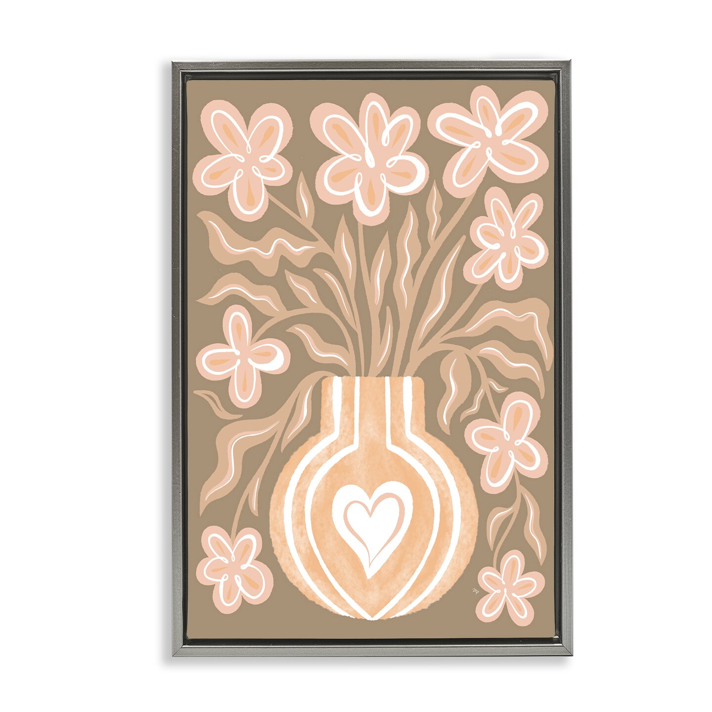 Stupell Industries Pink Retro Flower Vase Framed Floater Canvas Wall Art Design by Martina Pavlova