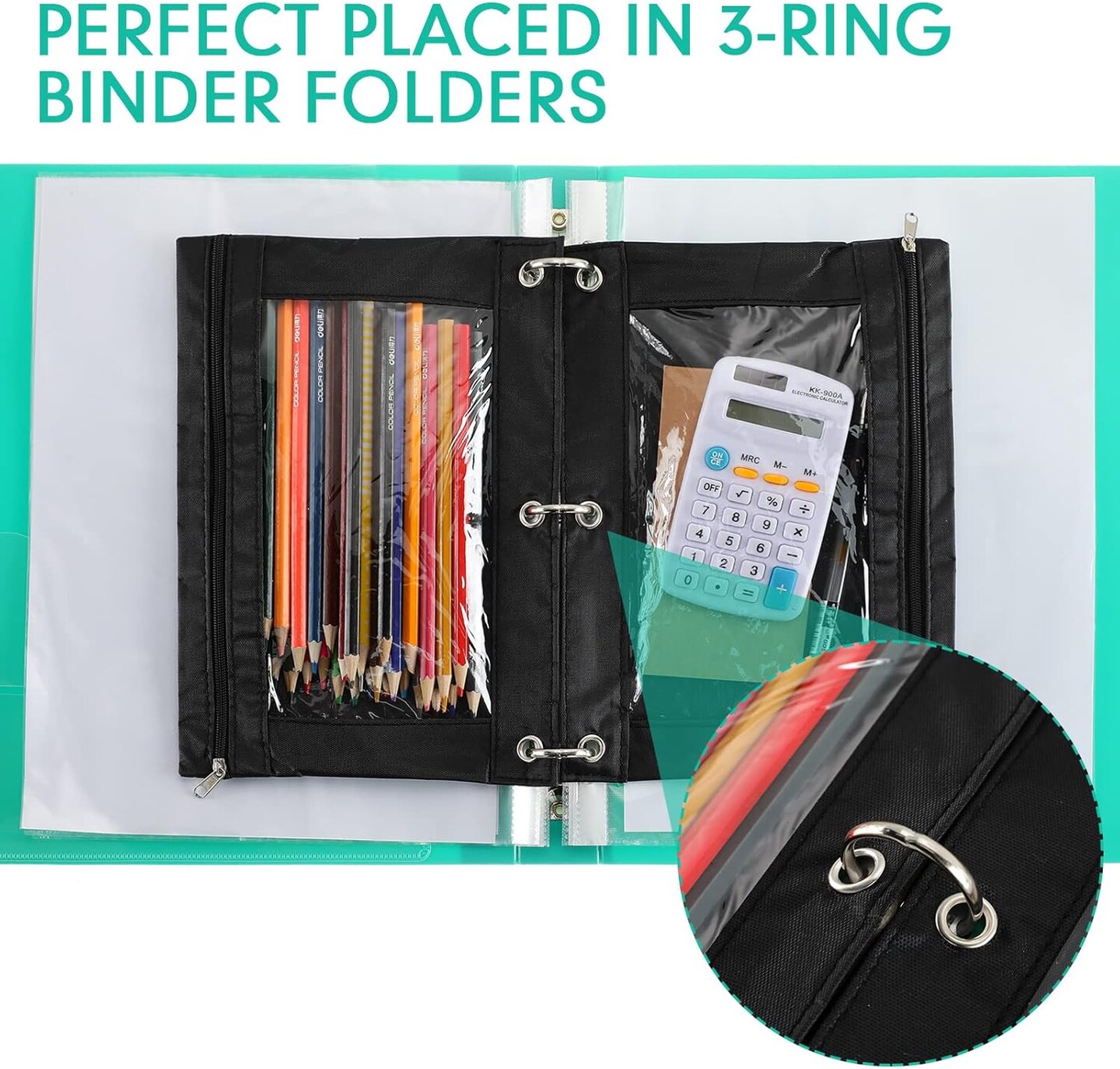 30 Packs Pencil Pouch 3 Ring Binder Pen Pouch Cloth Pencil Pouches Zipper Pencil Case Bag with Clear Window for School Office Writing Supplies