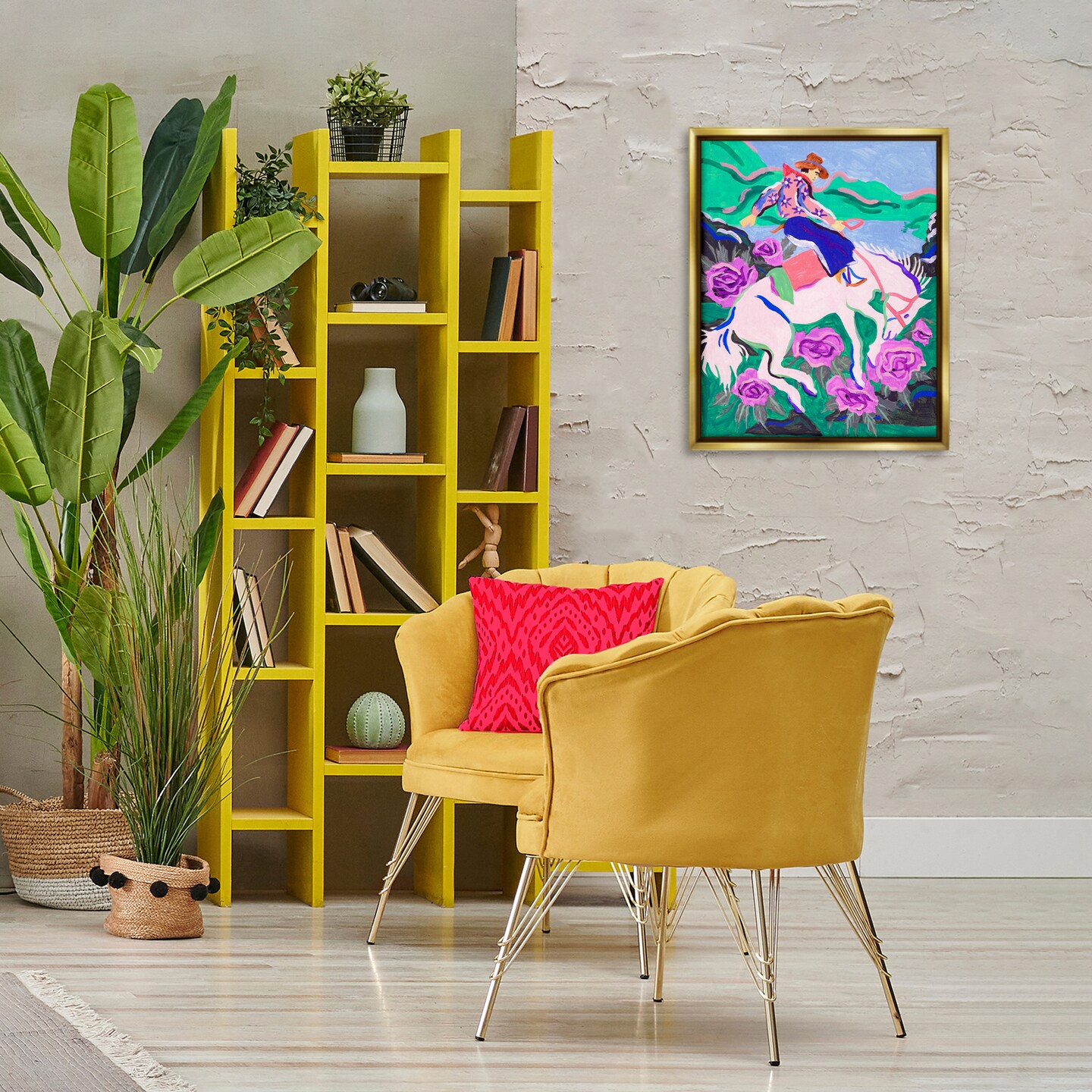 Stupell Industries Bold Hued Cowboy & Horse Framed Floater Canvas Wall Art Design by Tim OToole