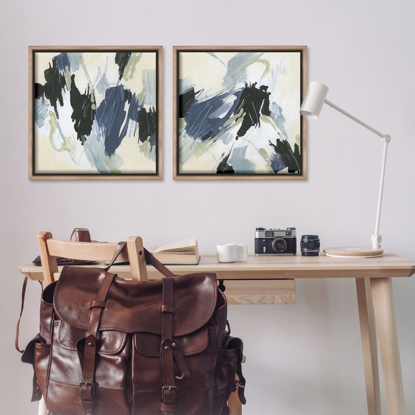 Stupell Industries Muted Blue Green Abstract Patches 2 pc Framed Floater Canvas Wall Art Set Design by June Erica Vess