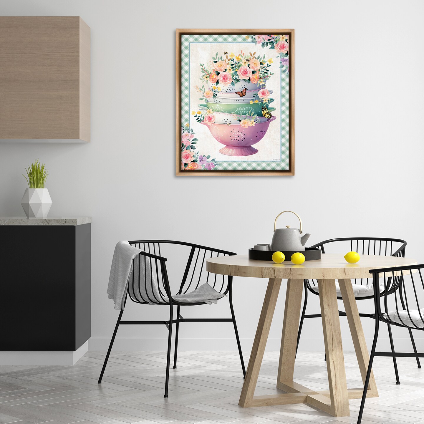 Stupell Industries Stacked Bowls Plaid Border Framed Floater Canvas Wall Art Design by Nicole DeCamp