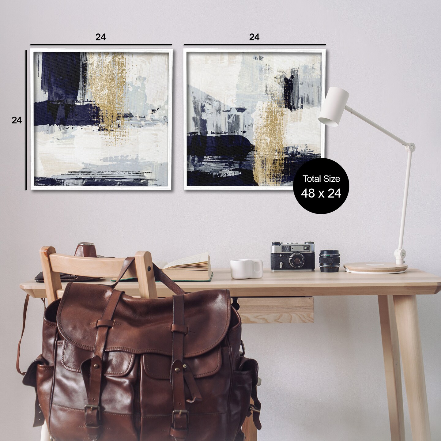 Stupell Industries Patchy Navy Gold Abstract 2 pc Framed Giclee Wall Art Set Design by Susan Jill