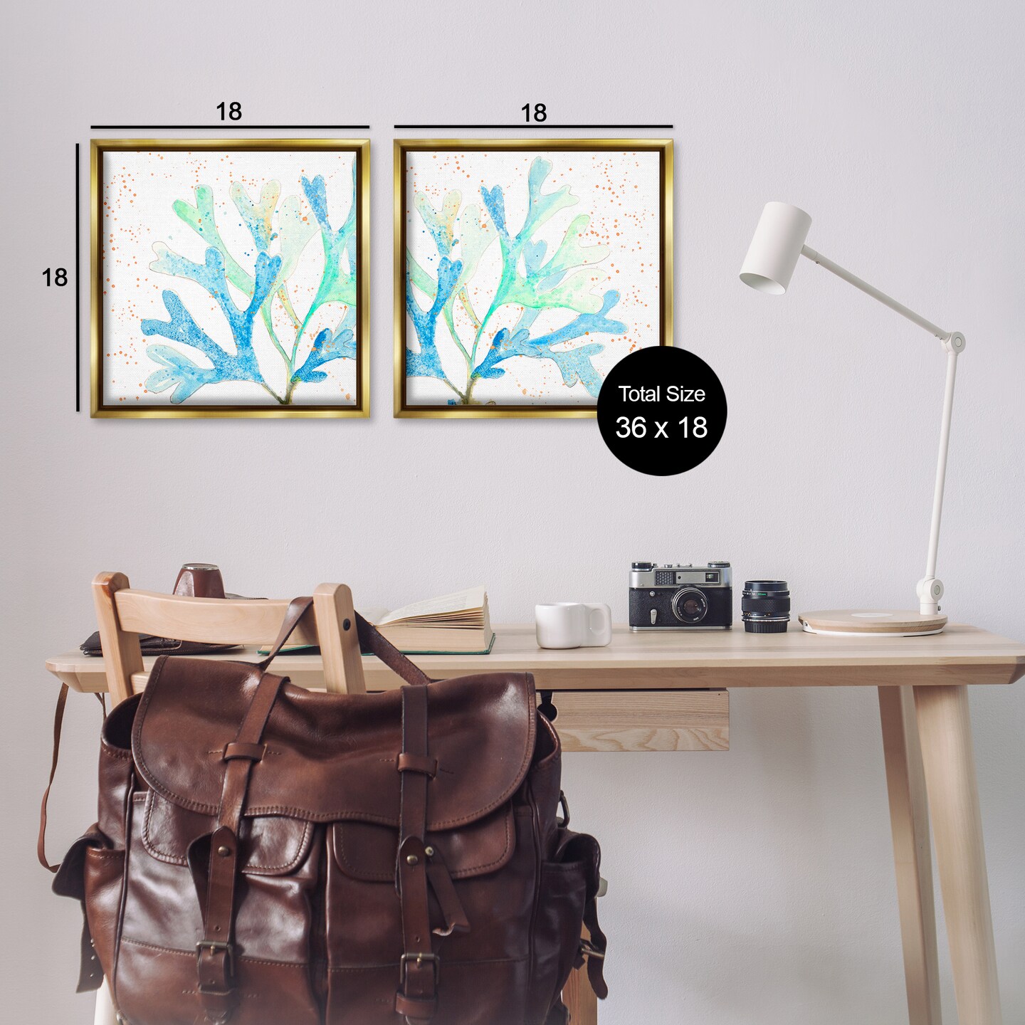 Stupell Industries Speckled Blue Green Coral 2 pc Framed Floater Canvas Wall Art Set Design by Patricia Pinto