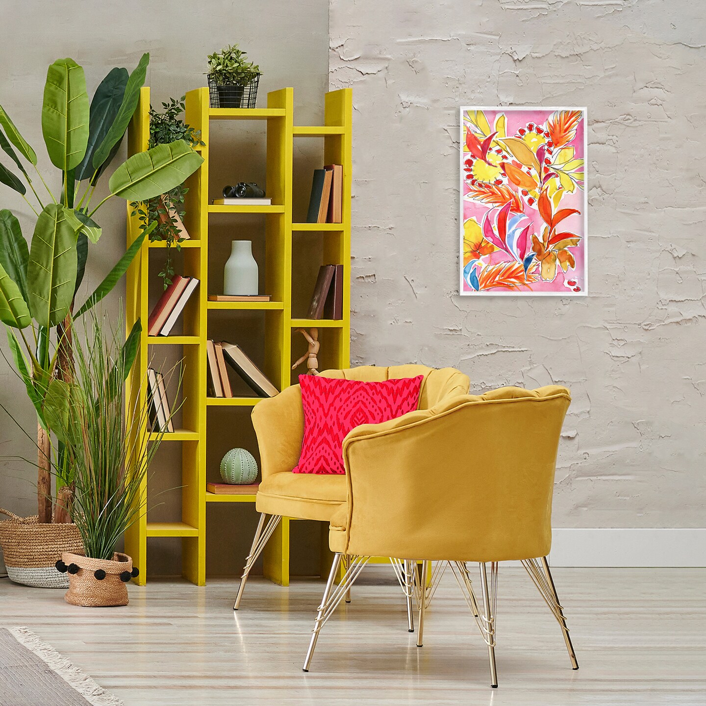 Stupell Industries Orange Botanicals on Pink Framed Giclee Wall Art Design by Victoria Barnes