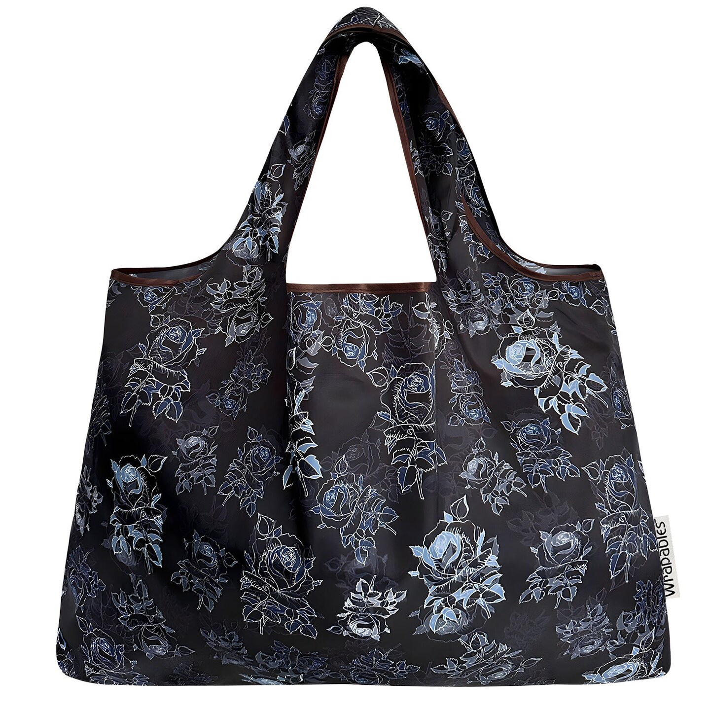 Wrapables Large Foldable Tote Nylon Reusable Grocery Bags, Black Rose Shadow
