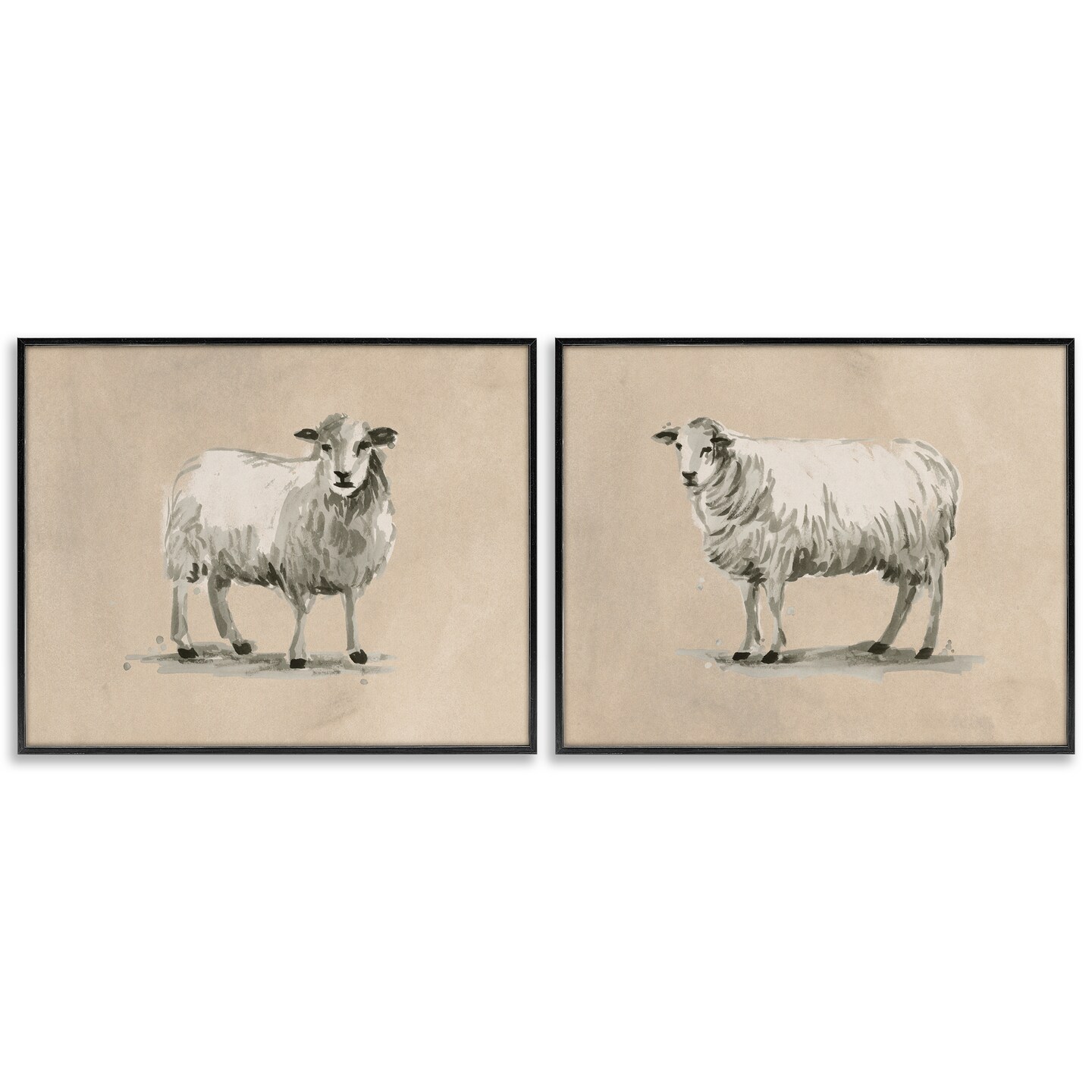 Stupell Industries Beige Sheep Portrait 2 pc Framed Giclee Wall Art Set Design by June Erica Vess