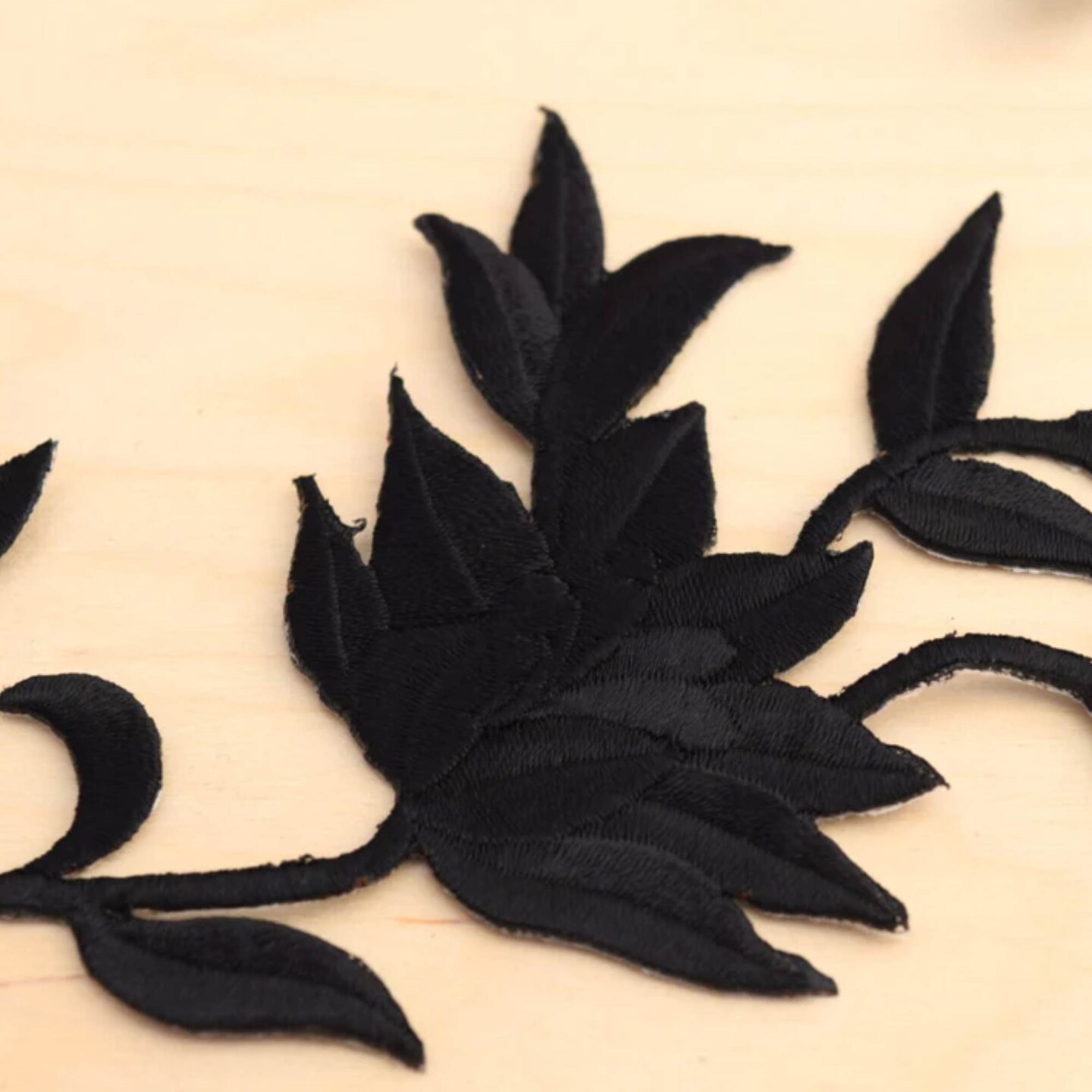 Black Lilly Flower Patches Set of 2 Iron On Embroidered Floral Appliques 12 x 4 Inch