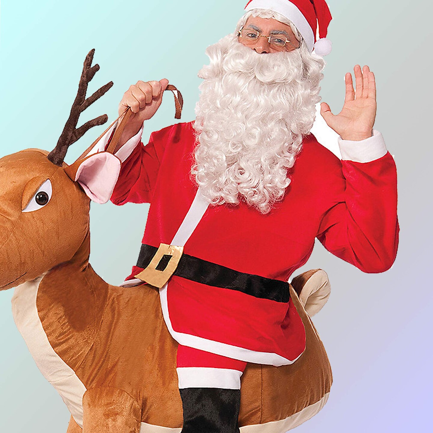 Santa Ride-A-Reindeer Adult Costume with Hat Jacket and Plush Reindeer Legs
