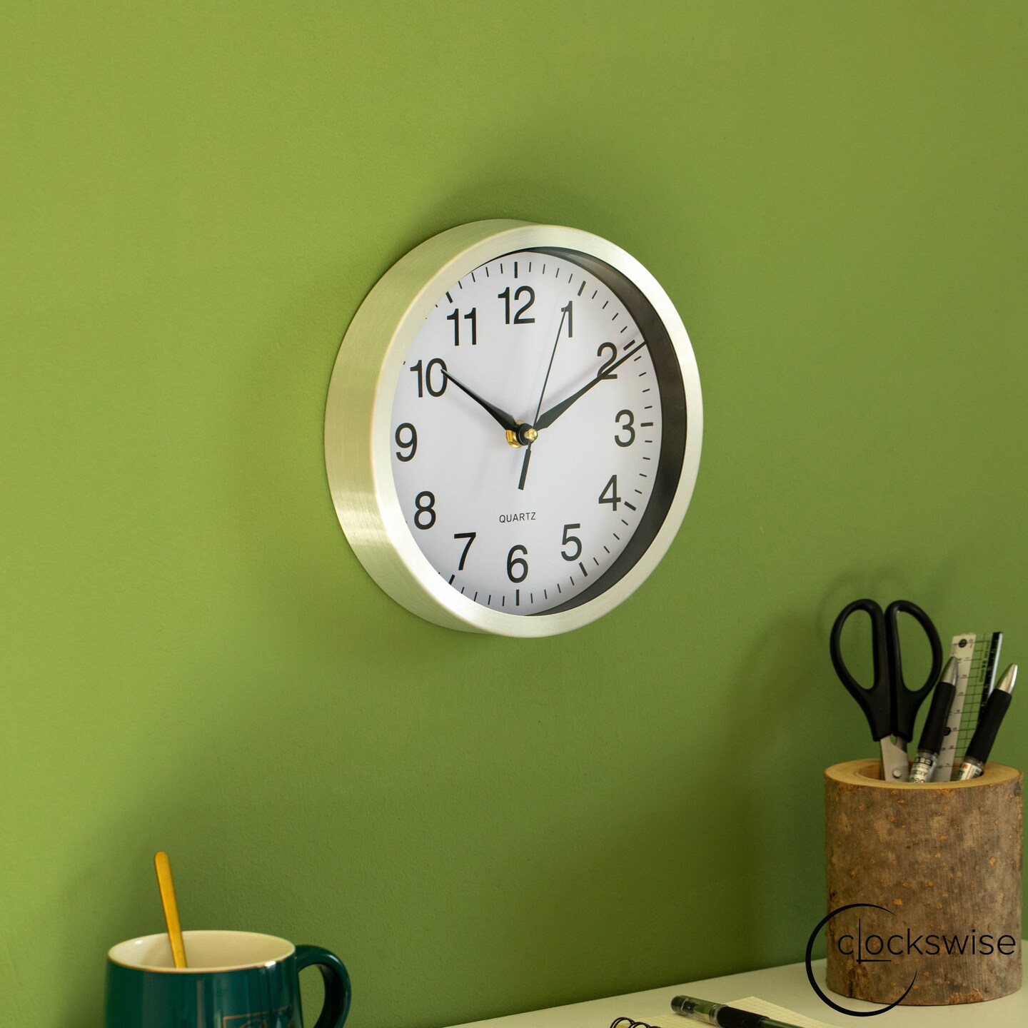 Clockswise Round Quartz Wall Clock Non-Ticking Battery Operated with Silent Sweep Movement, Aluminum Silver Frame, Perfect for Home Kitchen Office Living Room Study Hallway Classroom, Black Face