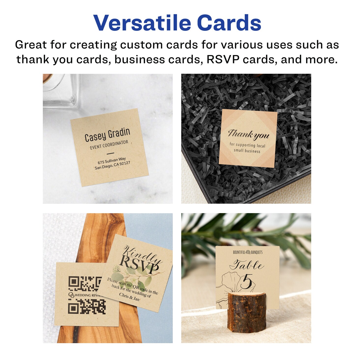 Avery 2&#x22; x 2&#x22; Square, Kraft Brown Square Cards
