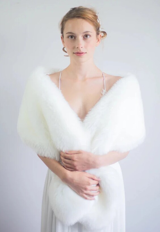 Bridal Ivory White Fur Shawl (Lilian Wht01) | MakerPlace by Michaels