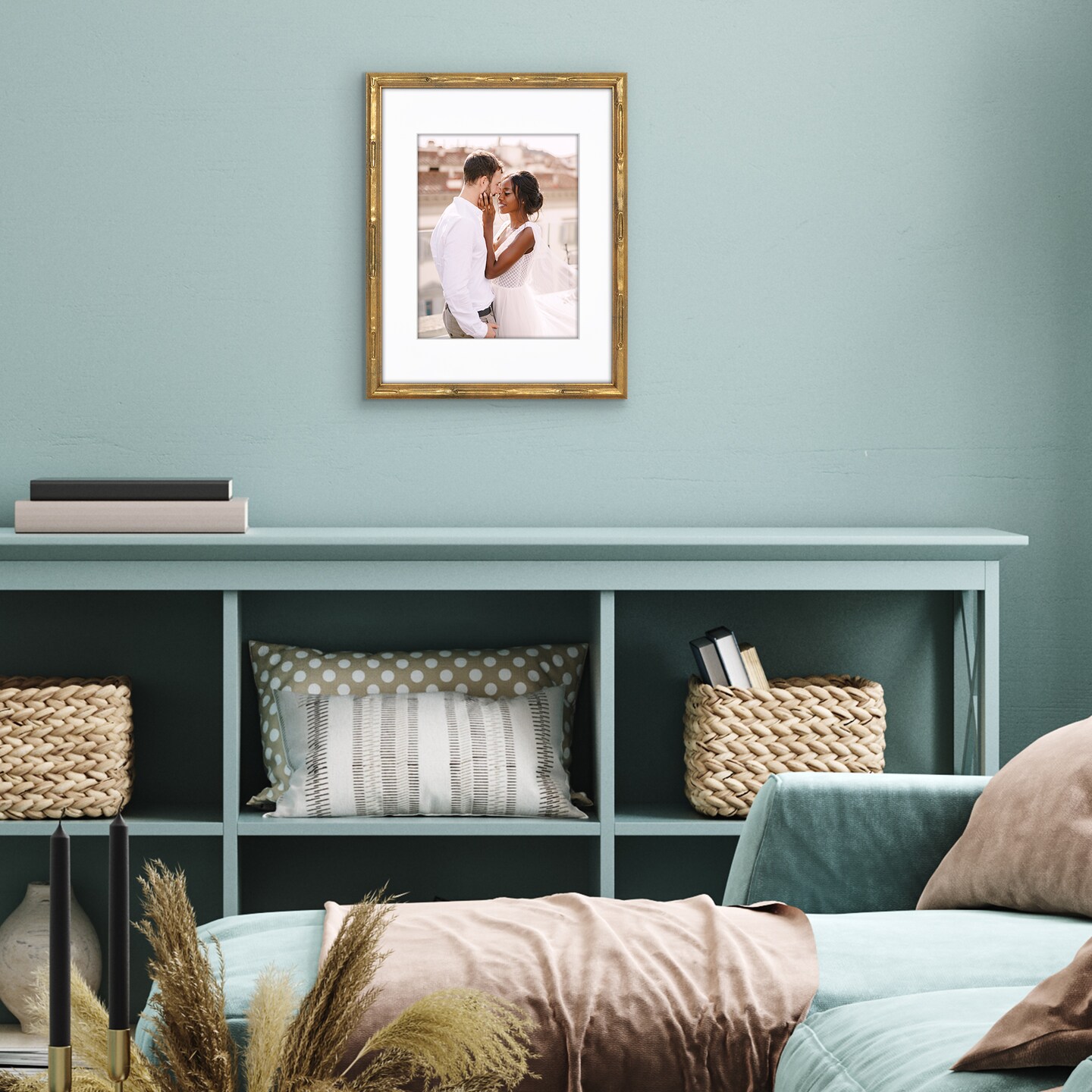 Americanflat Picture Frame with Bamboo Design - Gold Frame with Shatter-Resistant Glass - Use as 5x7 Frame with Mat or 8x10 Frame Without or Use as 8x10 Frame with Mat or 11x14 Frame Without - Faux Bamboo Photo Frame for Tabletop or Wall Display
