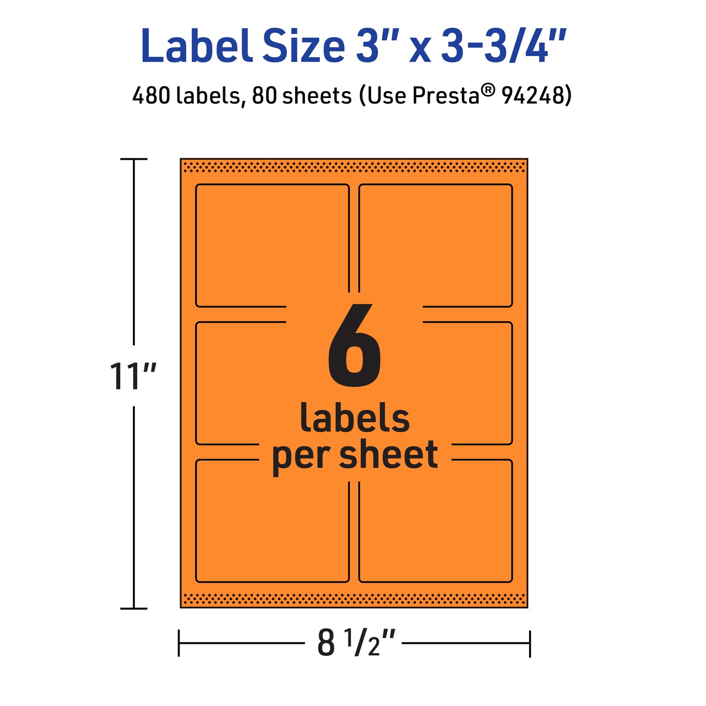 Avery Bright Orange Paper Labels, 3&#x22; x 3.75&#x22; Rectangle
