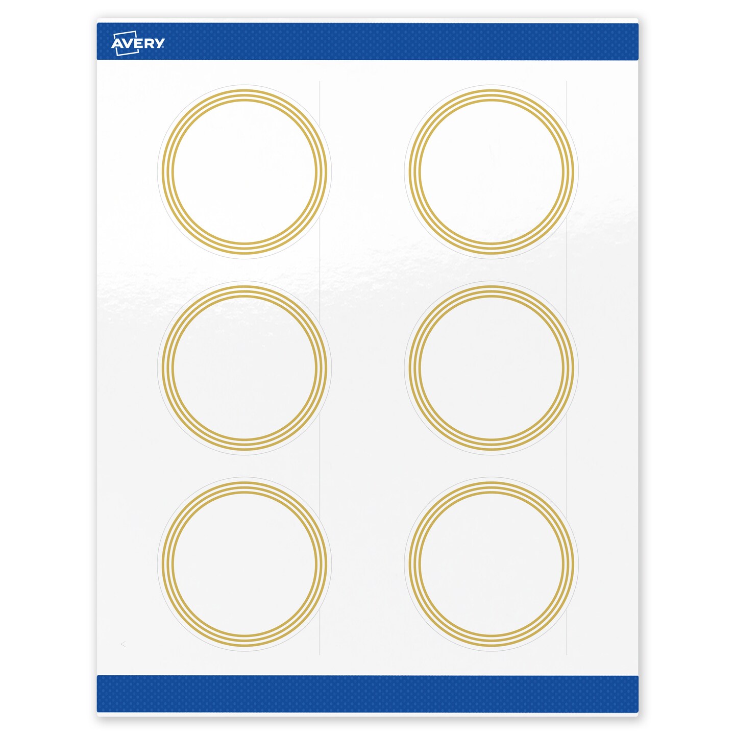 Avery Printable Round Labels, Gold Multi-Lined Border, 3&#x22; Diameter, Glossy White Round Labels, Permanent, Laser/Inkjet, 60ct, Great for Product Labels