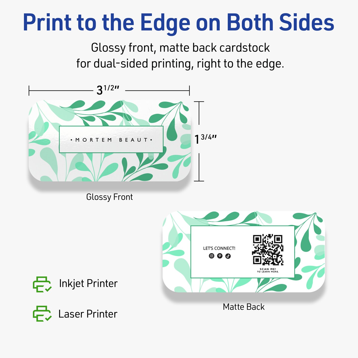1-3/4&#x22; x 3-1/2&#x22; Rectangle Rounded Corners, Glossy White Business Cards