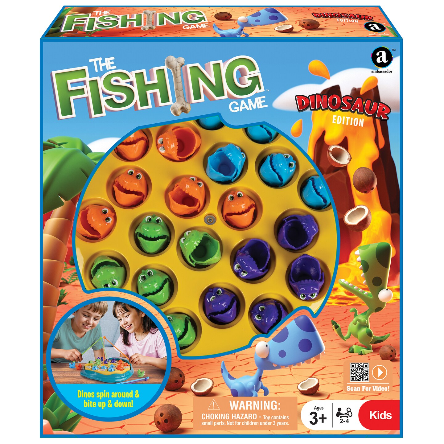 Ambassador Games: The Fishing Game - Dinosaur Edition - Classic Animated Catching Game, Dinos Spin Around &#x26; Bite Up &#x26; Down, Kids Ages 3+, 2-4 Players