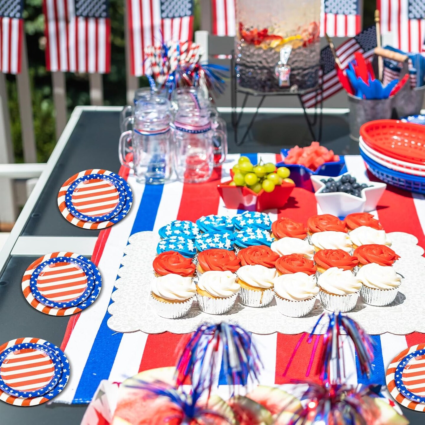96PCS 4th of July Paper Plates and Napkins, American Flag Patriotic Party Supplies