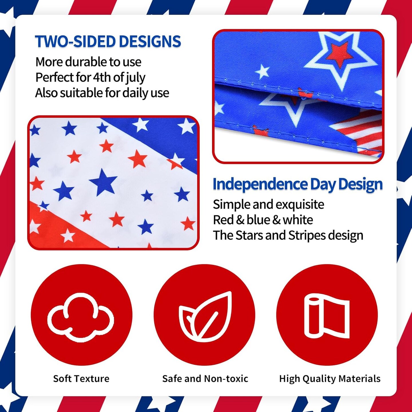 2 Pieces Patriotic Dog Bandanas, Double-Sided Reversible Triangle Scarf, American Flag Stars and Stripes Wearables Design, 4th of July