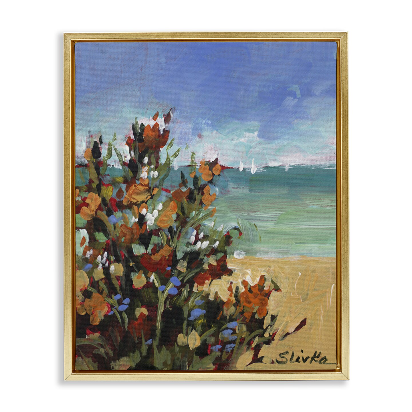 Stupell Industries Sailboats In Distance with Florals Floating Frame By ...
