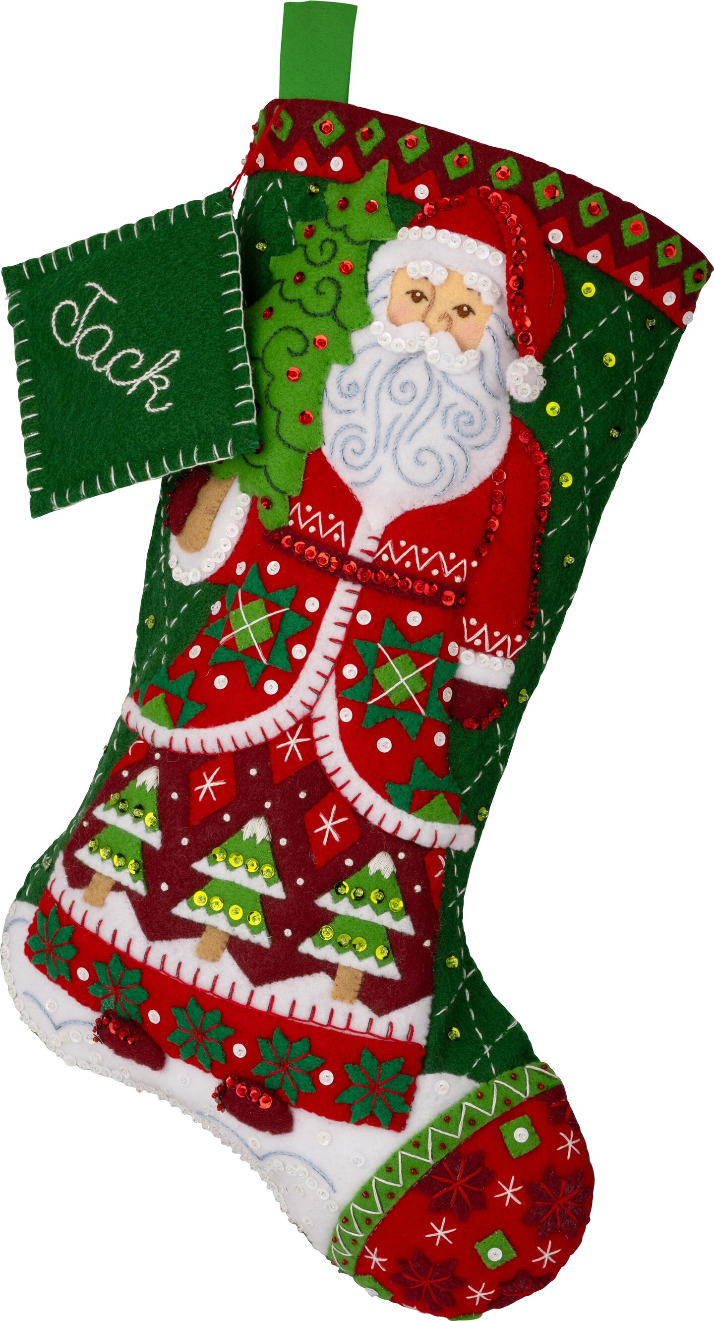 Bucilla Felt Stocking Applique Kit 18&#x22; Long-Santa&#x27;s Quilted Delight