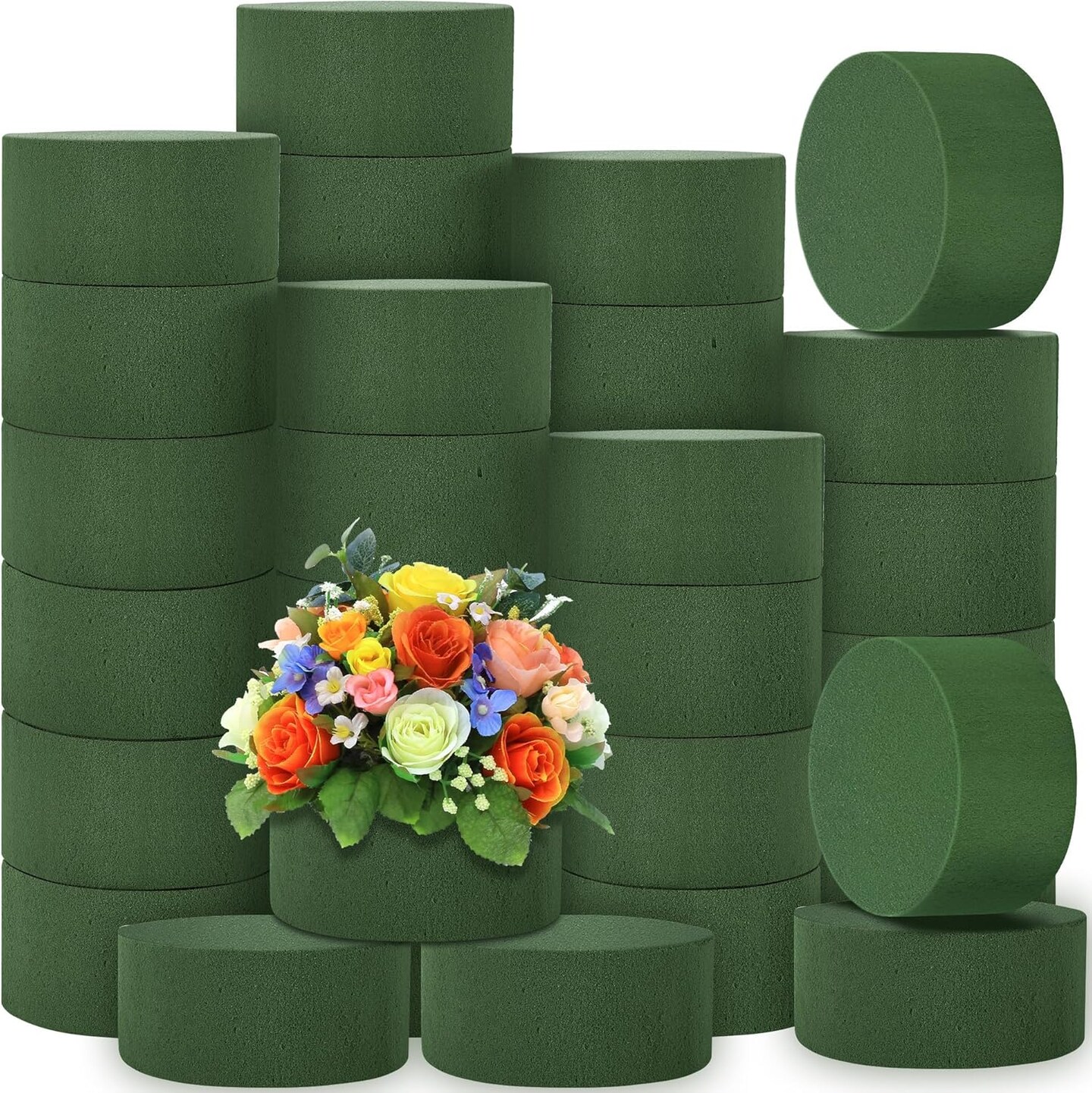 36 Packs Round Floral Foam Blocks Green