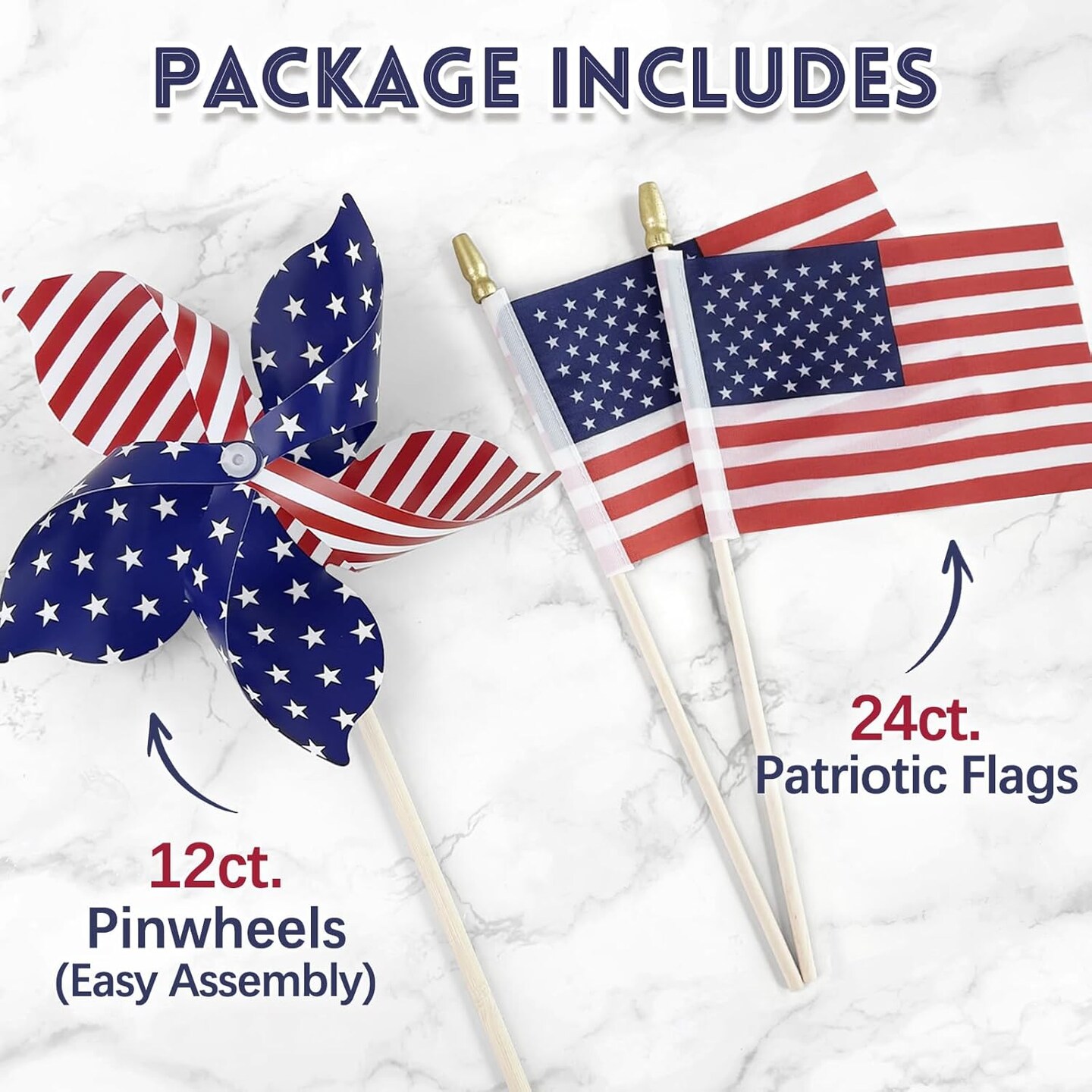 4th of July Decorations - Fourth of July Deals - 36 Patriotic Stars and Stripes Pinwheels &#x26; Flags