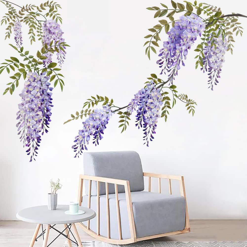 Purple Wisteria Wall Stickers – Hanging Floral Stickers for Nursery, Bedroom & Living Room