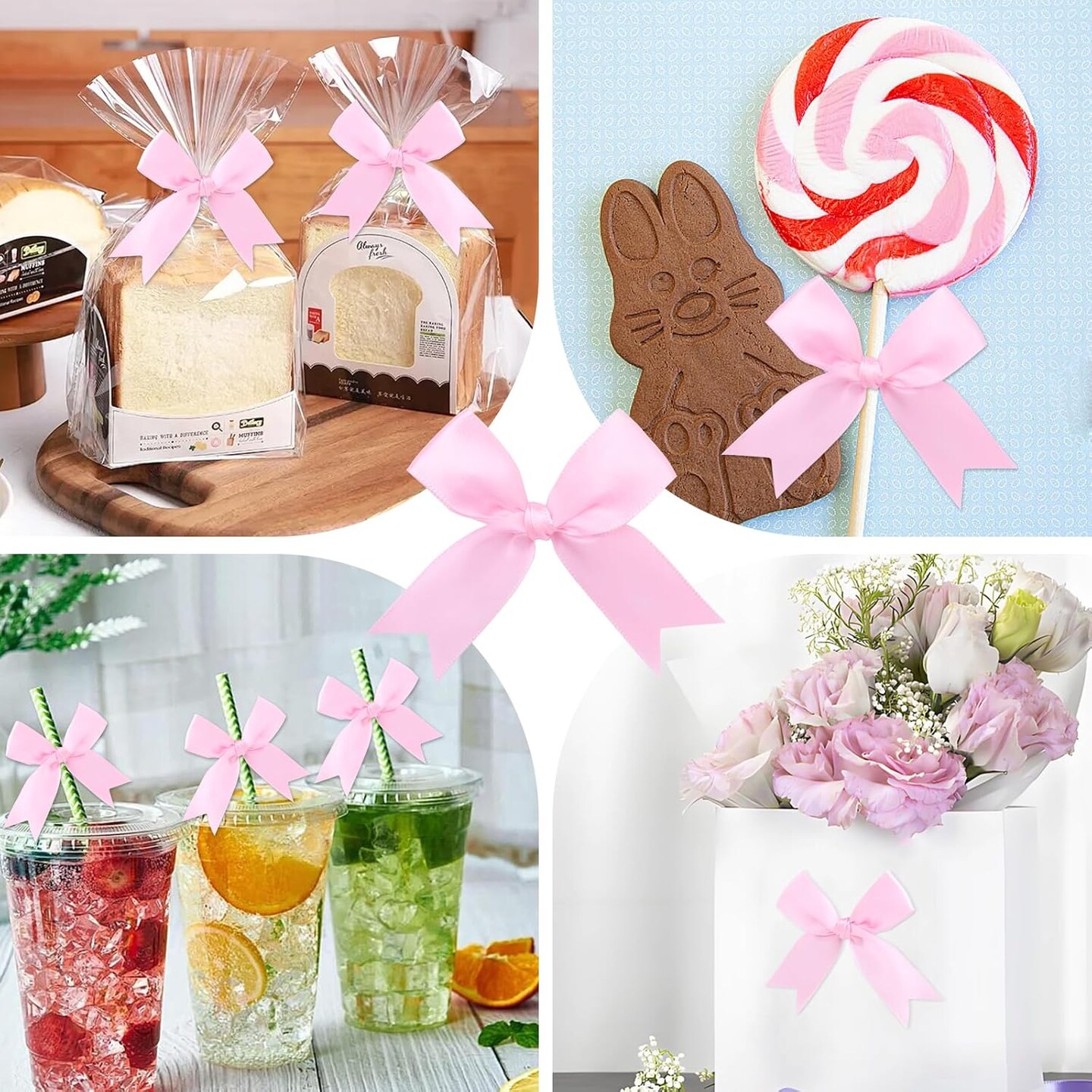 50-Piece Pink Premium Satin Ribbon Bows - 3.3 Inch Large Size Craft Bows