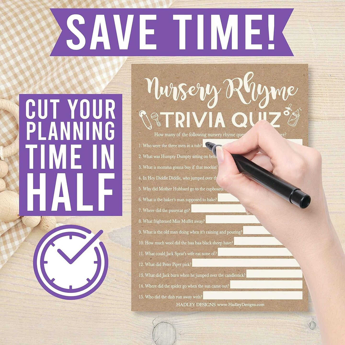 Baby Shower Game – 25 Cards, Animal Match & Nursery Rhyme (Rustic)