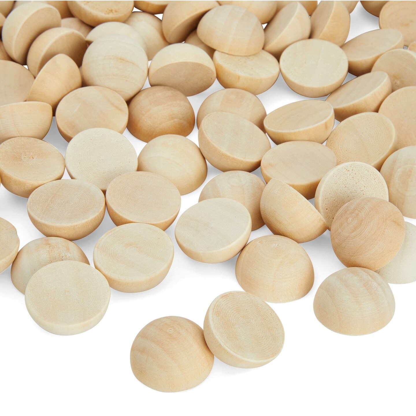100 Pack Half Wooden Spheres for Crafts, 1-Inch Split Wood Balls for Home Decor, Gnome Noses