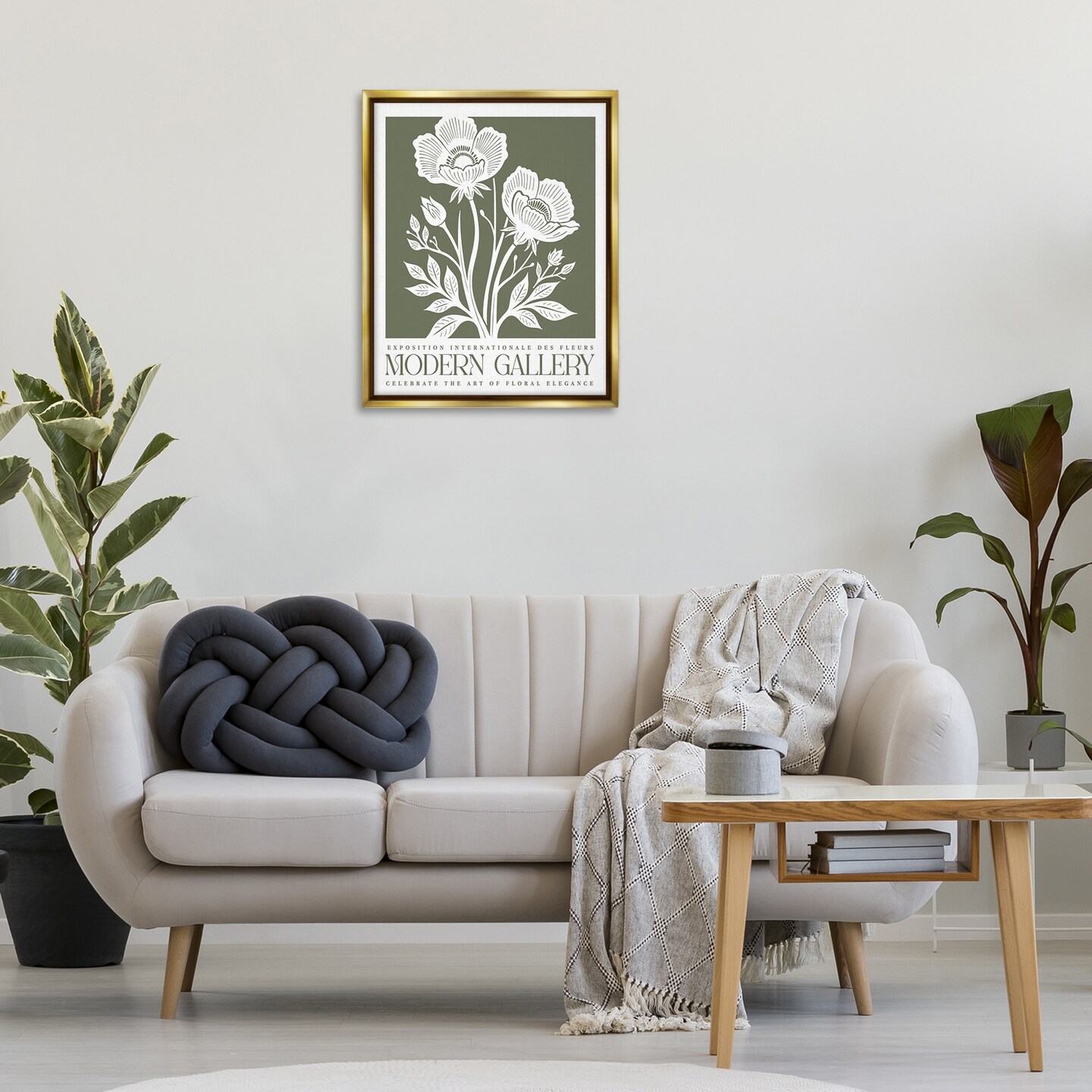 Stupell Industries Olive Green Floral Gallery Floating Frame By Lettered and Lined