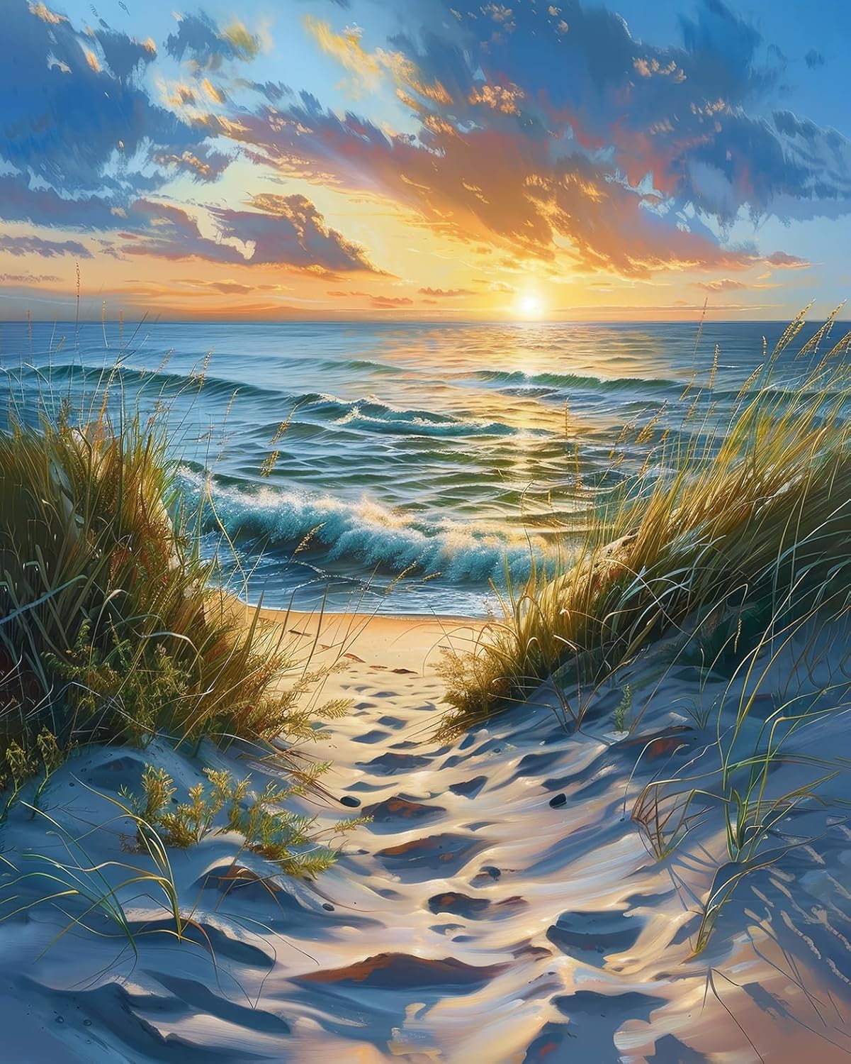 DIY Paint by Numbers for Adults - Beach Scene with Sunrise, Abstract Canvas Wall Art, 16x20 Inch