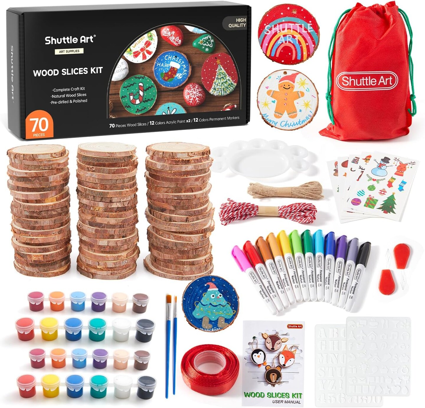 Natural Wood Slices 70 PCS 2.8-3.1 Inches Craft Wood Ornament Kit